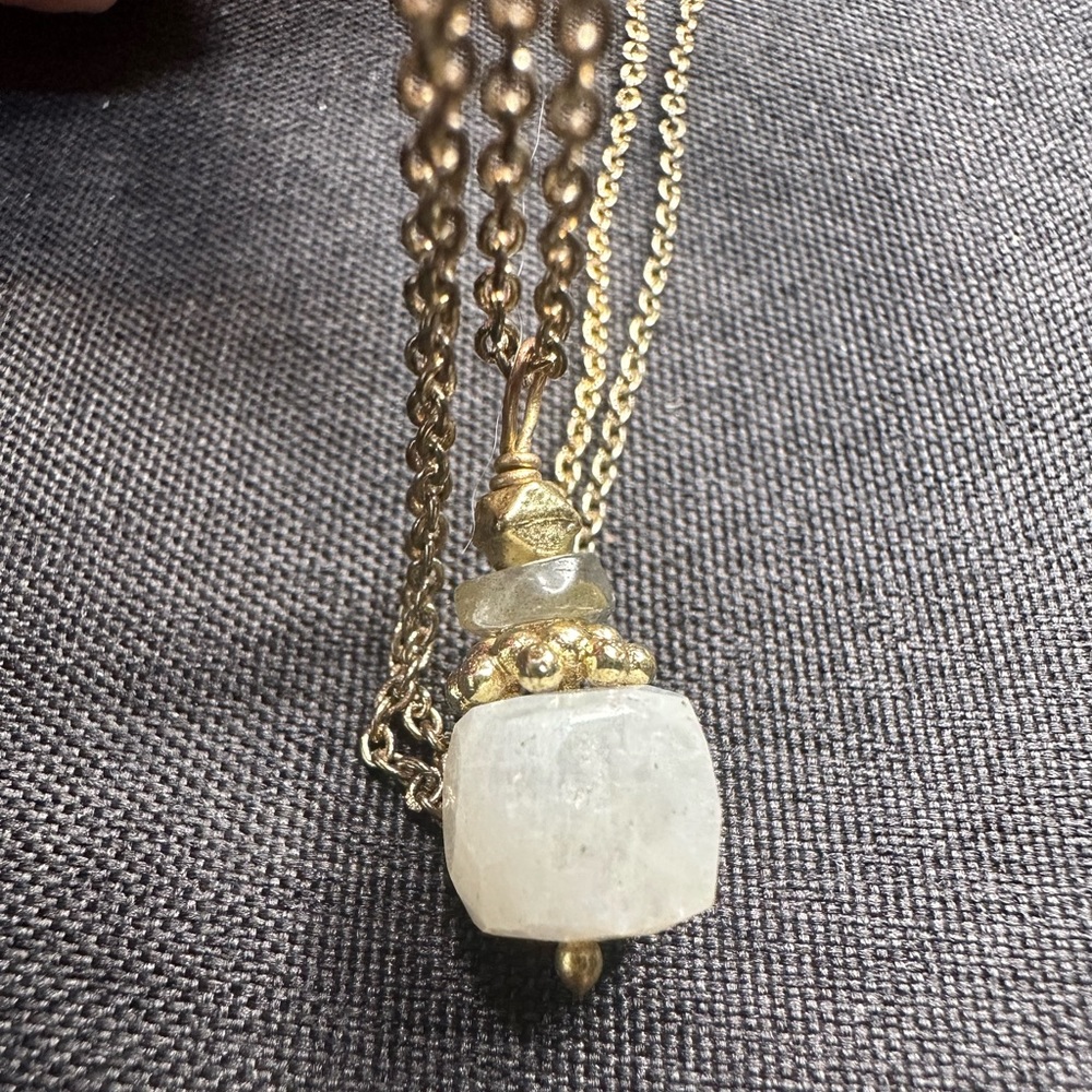 Golden Necklace with White Stone Pendant